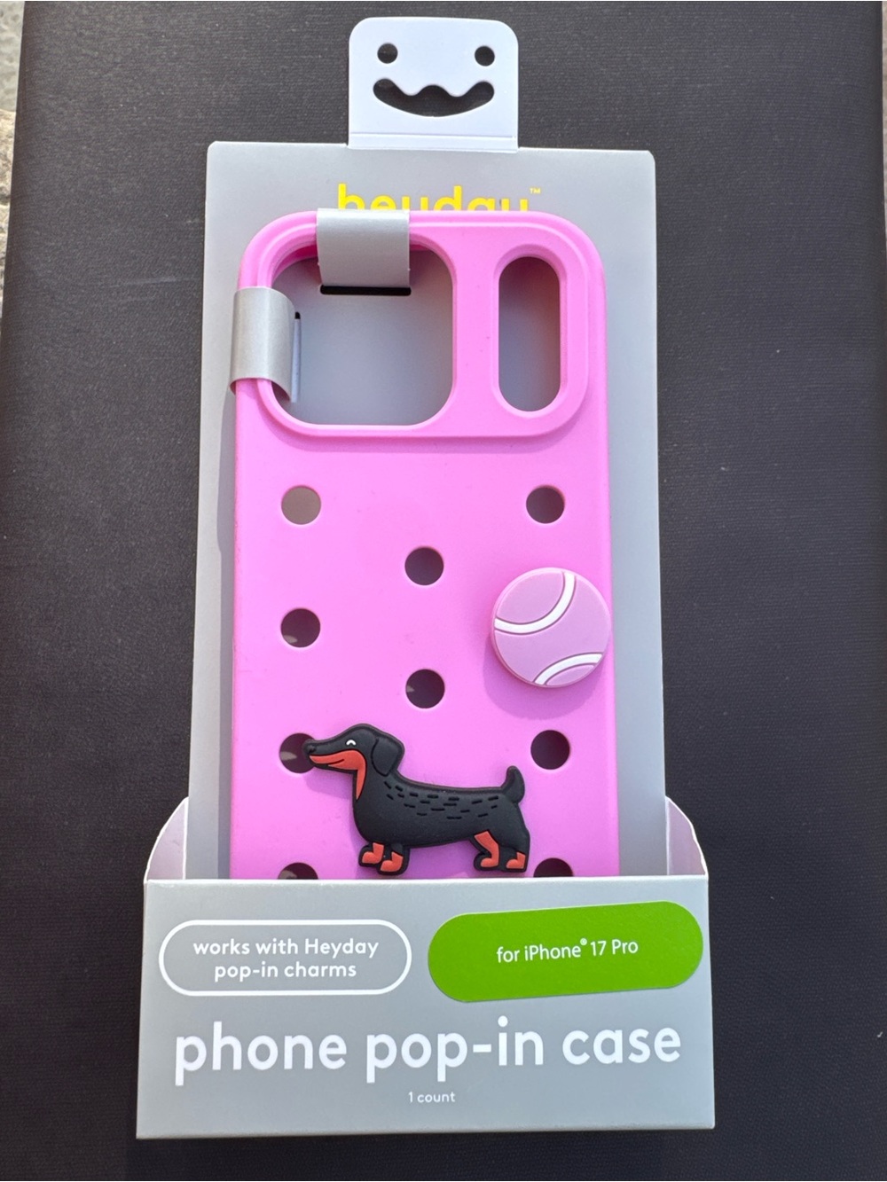 heyday Pink Phone Pop-In Case with Dachshund Charm for iPhone 17 Pro